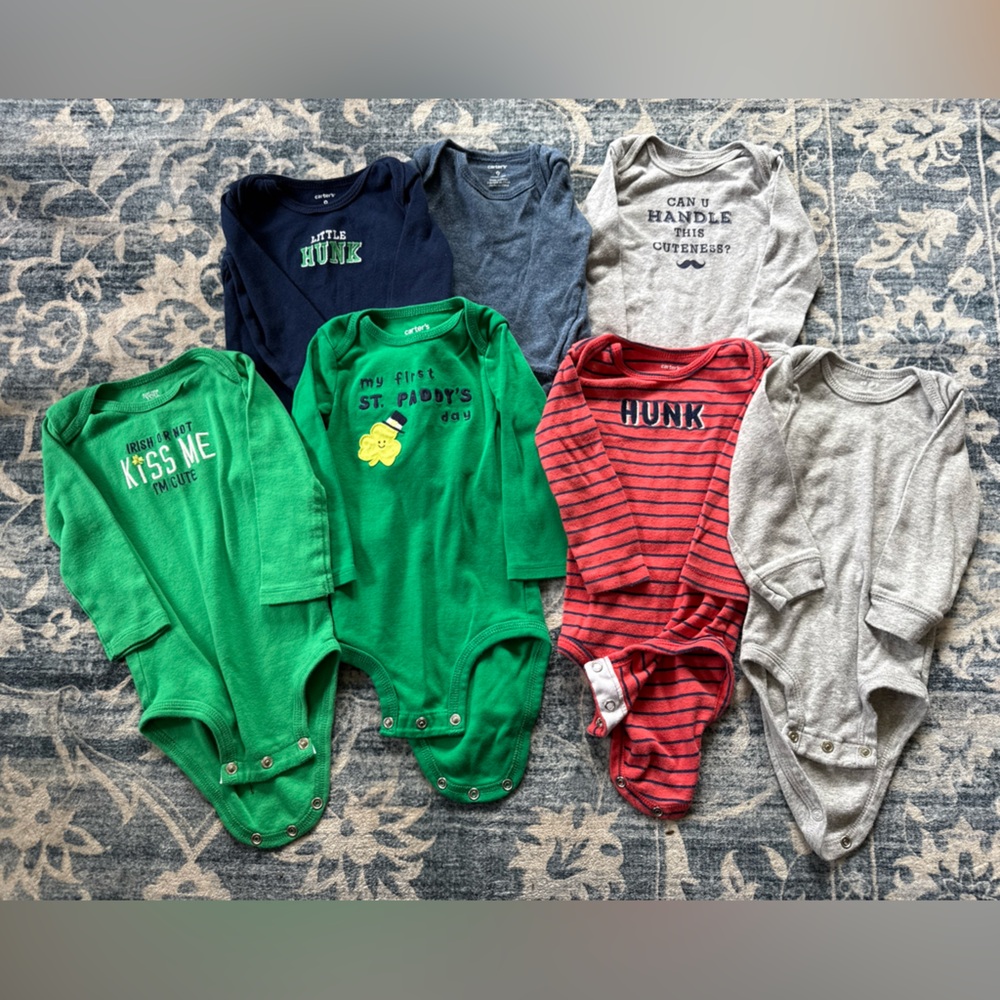 Carter's Baby Boy 9 mo One-Piece Bodysuits 7 Long Sleeve Hunk Irish St. Paddy’s